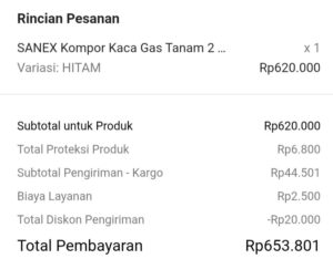 faktur pembelian kompor tanam Sanex